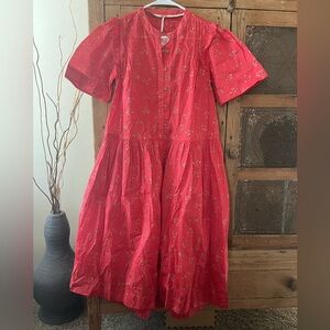 Free People Red Floral Midi Button-Front Dress
